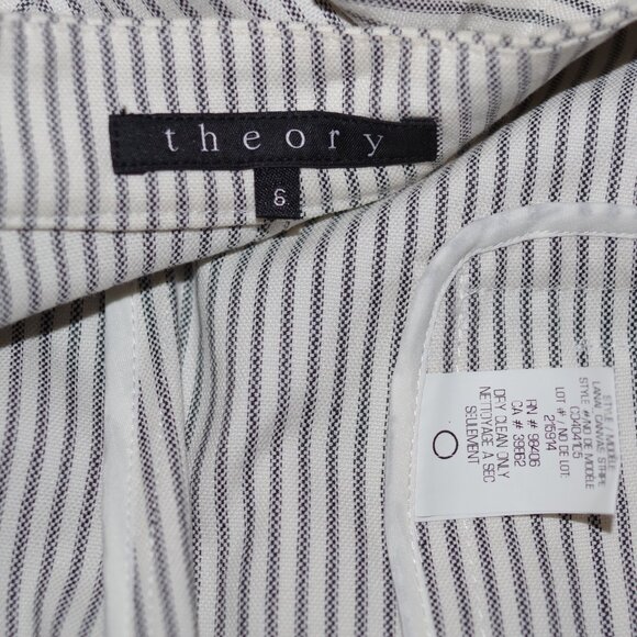 Theory Cotton Blend White Striped Blazer Coat Women Size Size:6 - Picture 2 of 5